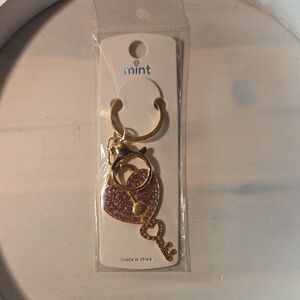 5 For 25 Mint Pink Glitter Heart & Key Keyring Gold Hardware Bundle 5